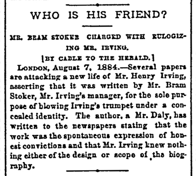 Mr. Bram Stoker Charged with Eulogizing Mr. Irving